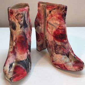 Liliana Red, Beige & Pink Tapestry Velour Booties